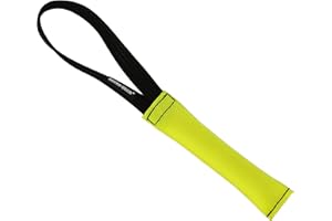 DINGO GEAR WWW.DINGOGEAR.COM 1977 DINGO GEAR Firehose Bite Tug 1 Handle Heavy Duty Toy for K9 IGP Dog Training Sports Play Fetch Bite Work Floating Tug of War to Fire Up Prey Drive Size M Yellow S00301