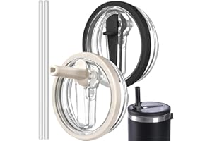 NEERIX 2 Stück Wiederverwendbare Ersatzdeckel für 40oz Becher,Premium Ersatzdeckel mit Strohhalm,Auslaufsicher und Staubdicht,Zubehör für Stanley Cup,inklusive Deckel mit Strohhalm（Schwarz+Weiß）