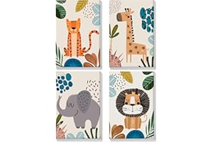 EOBROMD 4 Pack Animal Paint by Numbers for Adults Beginners Children with Frame, DIY Cartoon Acrylic Painting by Numbers, Kids Paint by Numbers Canvas Kits for Home Wall Decor 8x12 inch