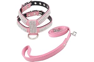 Newtensina Élégant Chien Harnais avec Strass et Laisse Mignonne Fille Bling Petit Chien Harnais avec Laisse pour Petit Chien