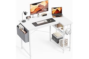 Yornoli L Shaped Computer Desk, 100x70cm Reversible Storage Shelves & Stable Design Corner Desk, Gaming/Office/Study Workstation for Small Spaces, White