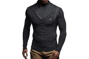 Leif Nelson Męski sweter z dzianiny z zamkiem błyskawicznym - cienki męski sweter z dzianiny na zimę i lato - fajny męski sweter z kołnierzem szalowym