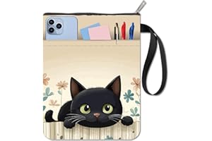 craspire Housse de Protection en Tissu 11x8.6 po avec Fermeture Éclair Motif Chat Noir et Fleur Lavable et Réutilisable Double Face pour Carnet de Notes Couverture Rigide Idéal comme Cadeau