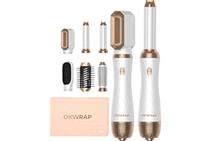 ‎OKWRAP Hair Styler OKWRAP Airstyler set 6 In 1 Mit Rundbürstenföhn, Haarstyler Warmluftbürste Thermal Brush Airflow Lockenstab Automatisch, Volumen Föhnbürste,Für Glätten, Trocknen, Volumen, Locken