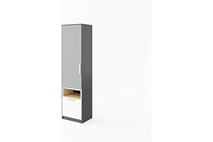 Furniture24 Schrank POK P03, 1 Türiger Drehtürenschrank mit 5 Einlegeböden und Schublade, Hochschrank, Universal Schrank für Jugendzimmer