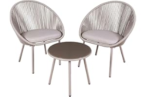 Dellonda Como 3 Piece Steel Bistro Set with Tempered Glass Top, Grey - DG55