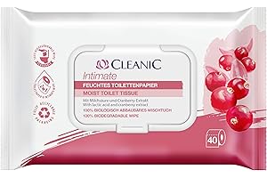 ‎CLEANIC Cleanic Intimate Feucht-Toilettenpapier – (1x40 Stück) Feuchtes Toilettenpapier – Cranberry-Extrakt, Präbiotikum, spülbar – 40 Stück