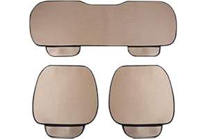 ALI2 3 pezzi, cuscino per sedile auto, copri sedile auto, universale, antiscivolo, copri sedile auto, comodo e fresco copri sedile auto, protezione sedile auto, sedile auto, seta ghiacciata, beige