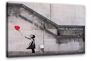 Feeby Tableau sur toile XXL Fille Avec Un Ballon 120x80 cm Art Image Deco Art De La Rue Banksy rouge
