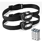 Amazon Basics LED Headlamp with 7 Light Modes - Adjustable Front Light for Camping with Red Safety Light - Waterproof Head To