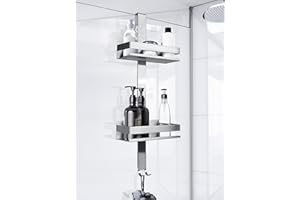 BENKSTEIN Étagère de douche à suspendre Argenté | Étagère de douche avec 2 paniers de douche à suspendre | Étagère de douche peu encombrante à suspendre | Panier de douche | Étagère de douche en acier