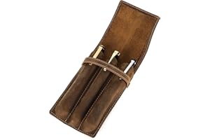 CONTACT'S Contacts Estuche de Cuero Genuino Hecho a Mano, Soporte de bolígrafo Vintage, Funda Protectora para Viajes, Elegante Accesorio de Escritorio Caja organizadora de lápices Café-3