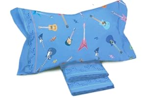 PERLARARA Basic Line - Completo Lenzuola Singole Cotone | Lenzuolo Sopra 150x295 cm | Completo Singolo 1 Piazza | Set Lenzuola Singolo Fantasia Guitar - A864