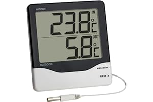 TFA Dostmann cyfrowy termometr wewnętrzny-zewnętrzny, wartości najwyższe i najniższe, nadzór nad zamrażarkami, akwariami, termometr cyfrowy z czujnikiem kablowym, 30.1011