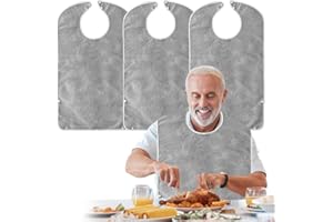 DASIAUTOEM 3 bavaglini per adulti, impermeabili, con chiusura in velcro, riutilizzabili, per uomini, donne, anziani e disabili