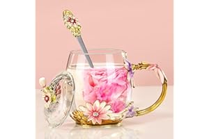 Wisolt Cadeau Fete des Meres Idee Cadeau Femme, Cadeau Maman, Cadeau Grand Mere, Cadeau Noel Femme, Cadeau Personnalisé, Tasse à Thé en Verre émaillé avec Couvercle et Cuillère