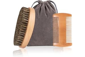 TUNEJOY Bartkamm Wildschweinborsten Bartbürste und Doppelseitig Holz Comb Bartpflege Set mit Aufbewahrungstasche für Heimat Reisen 3Pcs