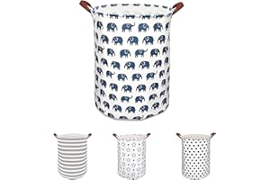 Enloffi Cesta Ropa Sucia 65L Grande Cesto de la Ropa Sucia Portátil Cestos para la Colada con Asas Impermeable Cestas de Lavandería para Ropa Cesta de Almacenamiento para Dormitorio, Elefante Azul