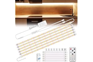 Enteenly Under Cabinet Strip Lights Kit 9.8ft/3m, 12V UK Plug Warm White Dimmable LED Strip with Remote, Flexible Lighting Strips for Kitchen, Shelf, Cupboard, TV, Desk, Plug in Warm White 2700K