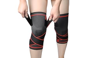 MILAIUN Ginocchiera Ortopedica 2 Pezzi, Tutore Ginocchio Legamenti Menisco, Elastica Antiscivolo Fascia Compressione Ginocchio,per Artrite e Il Recupero da Infortuni (Rosso-XL)