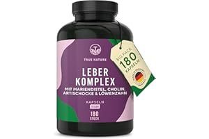‎TRUE NATURE Leber Komplex mit Mariendistel, Artischocke, Löwenzahn & Cholin – 180 Kapseln – mit 480 mg Silymarin – Unterstützt die Leber durch Cholin* – Mit pflanzlichen Bitterstoffen – Vegan – TRUE NATURE®