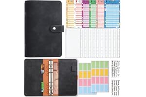 Classeur budget A6 en PU Cuir,PVC Enveloppe budgétaires, organisateur d'économies,10Pochette Zippées, 12 Feuilles de Budget, 4 Autocollants Pour Budget Planner,COLAND pochette budget enveloppe