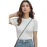 Istyle Can White Women’s Slim Fit Solid Rib Knit Stretchable Top | Round Neck Short Sleeve Tee | Plain Fitted T-Shirt for Cas