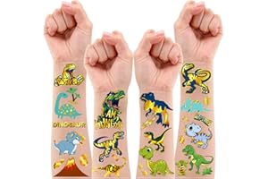 Leesgel Tatuaggi per Bambini, 120 Dinosauri Tatuaggi Glitter Metallici per Bambini Tatuaggi Temporanei Bambini Adesivi Tatuaggi Finti, Dinosauri Gadget Compleanno Regali Giocattoli per Ragazzi Ragazze