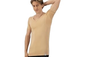 Fibershirts® Anti-svetttröja – T-shirt mot svettfläckar – anti-svettundertröja – med armkuddar PRO och silverbehandling – herr – V-ringad