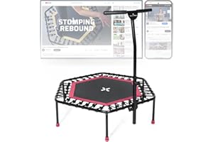 SportPlus Trampoline de Fitness Pliable pour la Maison, avec Barre d'appui réglable en Hauteur, protège Les articulations, Suspension en Caoutchouc Souple, très Silencieux