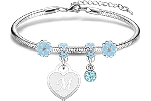 Casxyue Women's Bracelets With Initial Charm Bracelet Silver A-Z Letter Love Heart Pendant Jewellery Birthday Christmas Gifts For Women Teen Girls