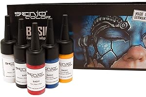 ‎SENJO COLOR Senjo Color ® Airbrush Farben Set (Für Gesicht & Körper) Bodypainting Farben (5 x15ml) Farben: Schwarz, Weiß, Rot, Gelb & Blau