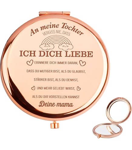„Bonus Tochter“ Kompaktspiegel – Mit Lieber Botschaft, Metallrahmen, 6,5 Cm, Doppelseitig, Geschenk