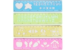 JINSION 12 Stück Lineal 15cm Kinder, Schablone Kinder Lineal, Kunststofflineale, Multifunktionales Geometrisches Lineal, Lineale Zeichnen Malen Zentimetermaß für Studenten Schule Büro Hausbedarf 4 Farben