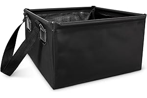 Navaris Seau Pliant en PVC - Bassine d'eau Pliable 15L en Bâche Goudronnée pour Pêche Camping Plage Jardin - Bac Rétractable avec Sangles Tissu