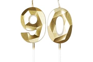 MCISKIN Candele dorate per 90° compleanno, 3D oro numero 90 candela per torta, decorazioni per 90° compleanno per donne e uomini, candele decorazioni dorate Torta Topper per feste Suppie
