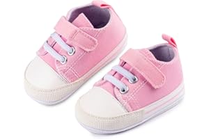 BEBESAR Zapatillas de Bebe Personalizadas con Nombre - Zapatos bebé de Lona Estilo Casual - Regalo Bebe Personalizado - Zapatos de 0 a 6 Meses (Rosa, 18)