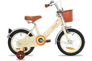STITCH Bicicletta per Bambini da 12/14/16 pollici per dai 2,3, 4, 5, 6 e 7 Anni con Cestino Anteriore e Rotelle, Bici per Bambine e Bambini, Beige/Rosa