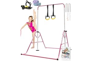 YOUTIFUN 62" Gymnastics Bar 5Height (Steel/Fiberglass) Kids Gym Equipment 5 Level Height Adjustable Pull Up Horizontal Gymnastic Bar, Gymnastics Equipment for Home for Girls & Boys 3 to 12 years old