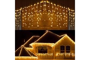 SHATCHI 240LEDs Waterfall Icicle Christmas Lights Warm White - Multifunction 8 Modes, Timer Clear Cable Indoor/Outdoor Low Voltage Waterproof Curtain Light Christmas Decoration