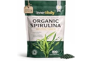 Organic Spirulina 500 Pure Tablets - 2000mg Serving, Cold-Pressed Rich in Vitamins & Minerals for Immunity & Energy by Inner Vitality
