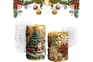 panemy Lot de 2 moules à bougies en silicone de Noël - Cadeau de Noël - Convient pour la fabrication de savon, bougies, décorations de plâtre (cylindrique)