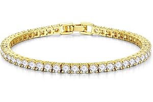 TINGN Srebrna, złota bransoletka tenisowa damska, pozłacana 14-karatowym złotem, cyrkonia, elegancka, klasyczna, 3 mm, okrągła, szlifowana, biżuteria, prezent dla kobiet