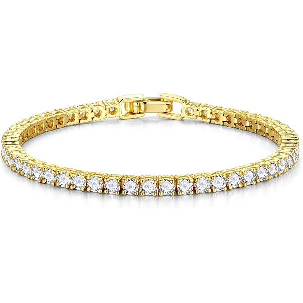 namana Slanke rivierarmband voor dames en meisjes, tennisarmband voor dames van 925 zilver en geel- of roségoud verguld met witte of gekleurde stenen van zirkonia, Eén maat, Sterling zilver