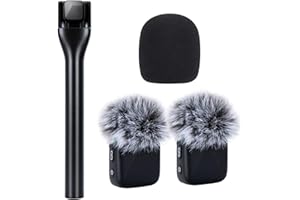 SUNMON Handheld Wireless Mic Holder for DJI Mic Mini with Furry Wind Muff, Interview Microphone Holder with Adapter, Compatible with Most Wireless Lavalier Microphone