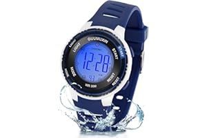 GUUMUXIN Montre Numérique de Sport pour Enfants avec Indicateur Lumineux 7 Couleurs, Écran de Montre en Acrylique, Étanche 3 ATM, Montre Bracelet pour Filles et Garçons 6-16 Ans