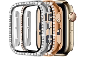 MYAPULUA 2Pack Bling Case for Apple Watch Screen Protector 40mm for Women,Hard PC Diamond Glitter Crystal Full Protection Protective Cover for iWatch Series 10 9 8 7 6 5 4 SE,06-silver/rose gold