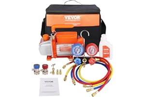 VEVOR Bomba de Vacío para Aire Acondicionado 100 L/min Bomba de Vacío HVAC 150 W con Kit de Manómetro y Manguera de Goma Tricolor 1440 rpm Bolsa de Transporte para R134a Aire Acondicionado de Coche