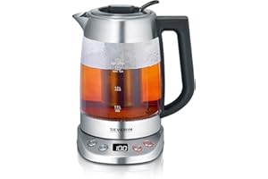 SEVERIN Bouilloire Eau et Thé, 1,7L, 3 000W, Filtre à thé, Température et Temps D'infusion Personnalisables, Verre/Inox, WK 3480