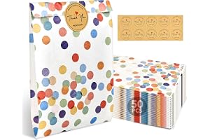 MSLHUB 50 sztuk torebek papierowych z papieru typu kraft, kolorowe torebki na prezenty urodzinowe dla dzieci z naklejkami, małe torebki na upominki, na imprezę i festiwal, 17,1 x 12,9 x 3 cm (okrągłe